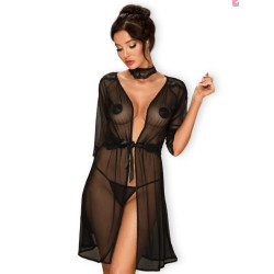 Robe de chambre pour femmes Obsessive noir (Lucita peignoir)