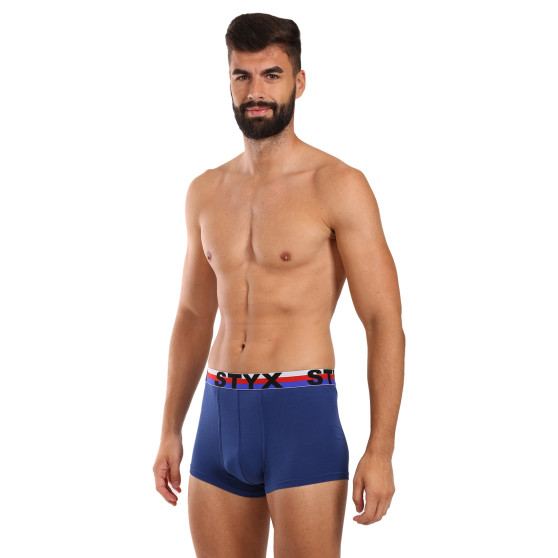 3PACK Styx boxer hommes sport élastique bleu foncé tricolore (3G1968)